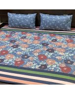 Buy Blue/Peach single size bed sheet with cushion cover|Cartco.pk 