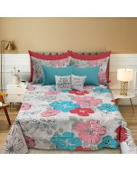 Vintage Grey Pink Floral Ornament King Bed Sheet Set 3Pcs