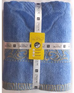 Blue Beige Velvet Jacquard Bath Towel 2in1 24x44 Inch