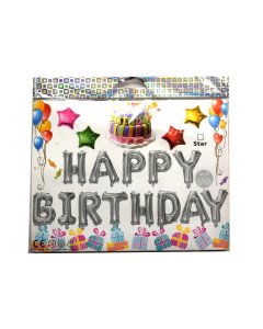 Buy  Silver 13pcs Happy Birthday balloons and one straw - cartco.pk