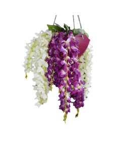 Plastic Hanging Pot with Chain And Artificial Flowers| Cartco.pk 
