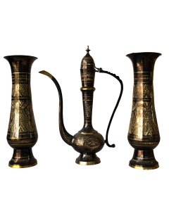 Buy 3 Pcs Antique engraved design brass metal vase set - cartco.pk
