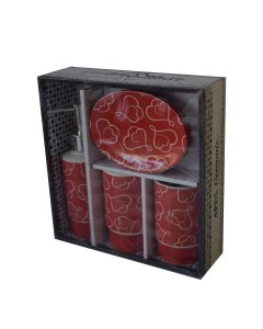 4Pcs Ceramic Bathroom Set - Hearts Design Red