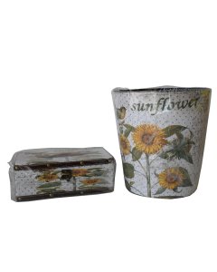 Buy Black/White Fancy Sunflower Tissue Box & Dustbin Set - cartco.pk