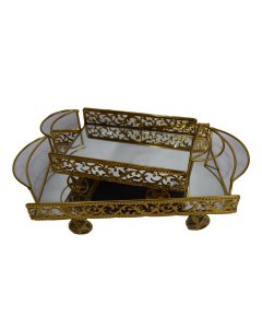 Buy Golden Metallic Decoration Tray Set With Glass - cartco.pk 