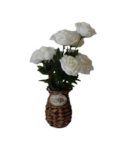 Wall Hanging Artificial Flower Basket With White Rose | Cartco.pk 