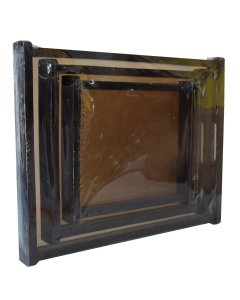 Buy Dark Brown Wooden & Glass 3 Pcs Serving Tray Set - cartco.pk