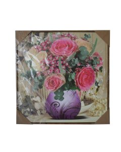 Buy Vinyl Printed Flowers Design Painting Pink Rose with Vase - cartco