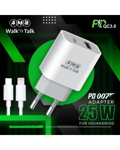 Buy AMB PD-007 Travel Charging Adapter 25W For iOS/Android - 1USB (iP/Lighting PD Cable) - Cartco.pk