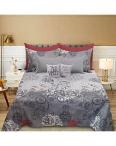 Buy Luxury cotton grey black Printed King flat bed sheet | cartco.pk 