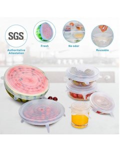 6 Pcs Set Food Silicon Cover Reusable Stretchy Lid - cartco.pk 