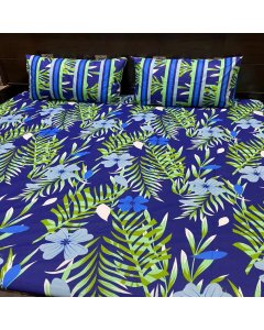Buy Flowers & Leaves Blue/Green double size bed sheet| Cartco.pk 