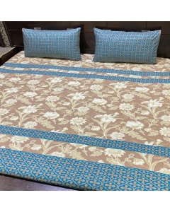 Buy Brown/Blue Floral Design double size Bed sheet | Cartco.pk 
