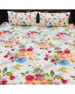 Multi Colors Flowers Design double/king size bed sheet online | Cartco.pk 